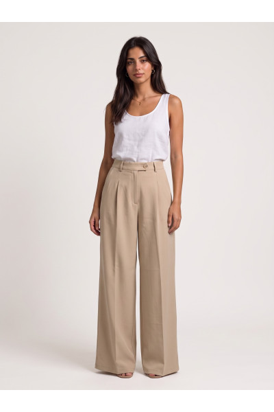 Pantalon Large Taille Haute à Pinces Femme | Tunisie