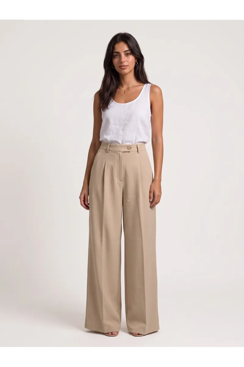 Pantalon Large Taille Haute à Pinces Femme | Tunisie