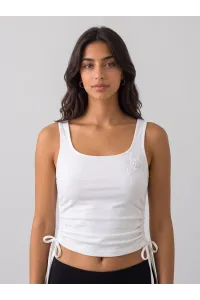 Débardeur Ajusté Femme à Fronces & Fleur Brodée | Tunisie