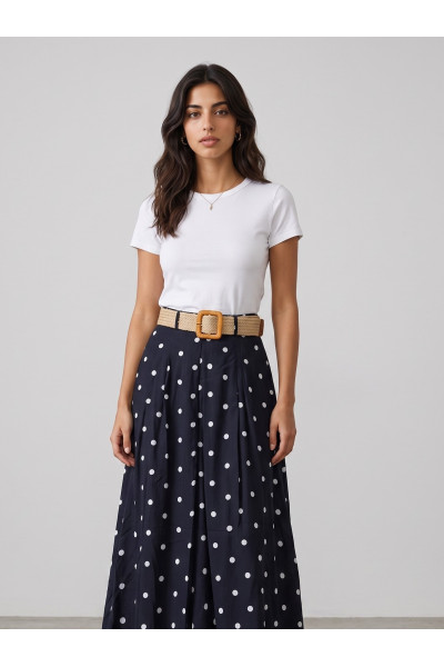 Jupe Longue à Pois & Ceinture Tressée Femme | Tunisie