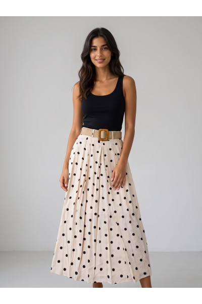 Jupe Longue à Pois & Ceinture Tressée Femme | Tunisie