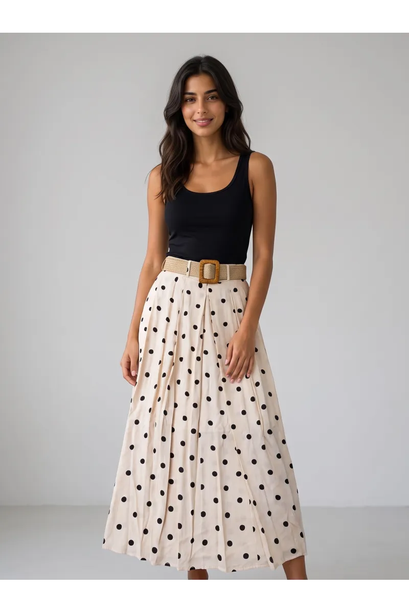 Jupe Longue à Pois & Ceinture Tressée Femme | Tunisie