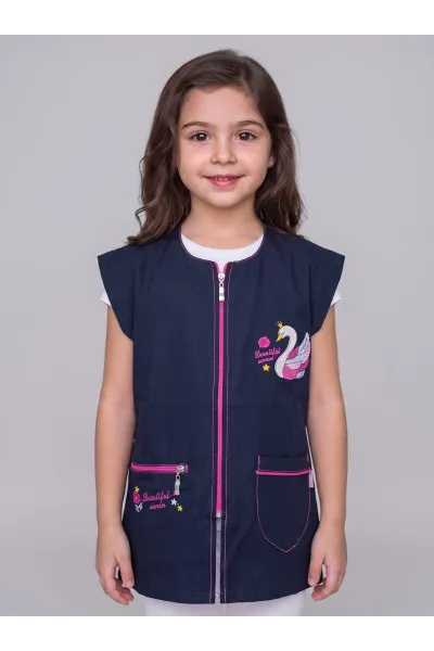 Tablier Scolaire Fillette "Swan" Zippé & Multi-Poches | Tunisie