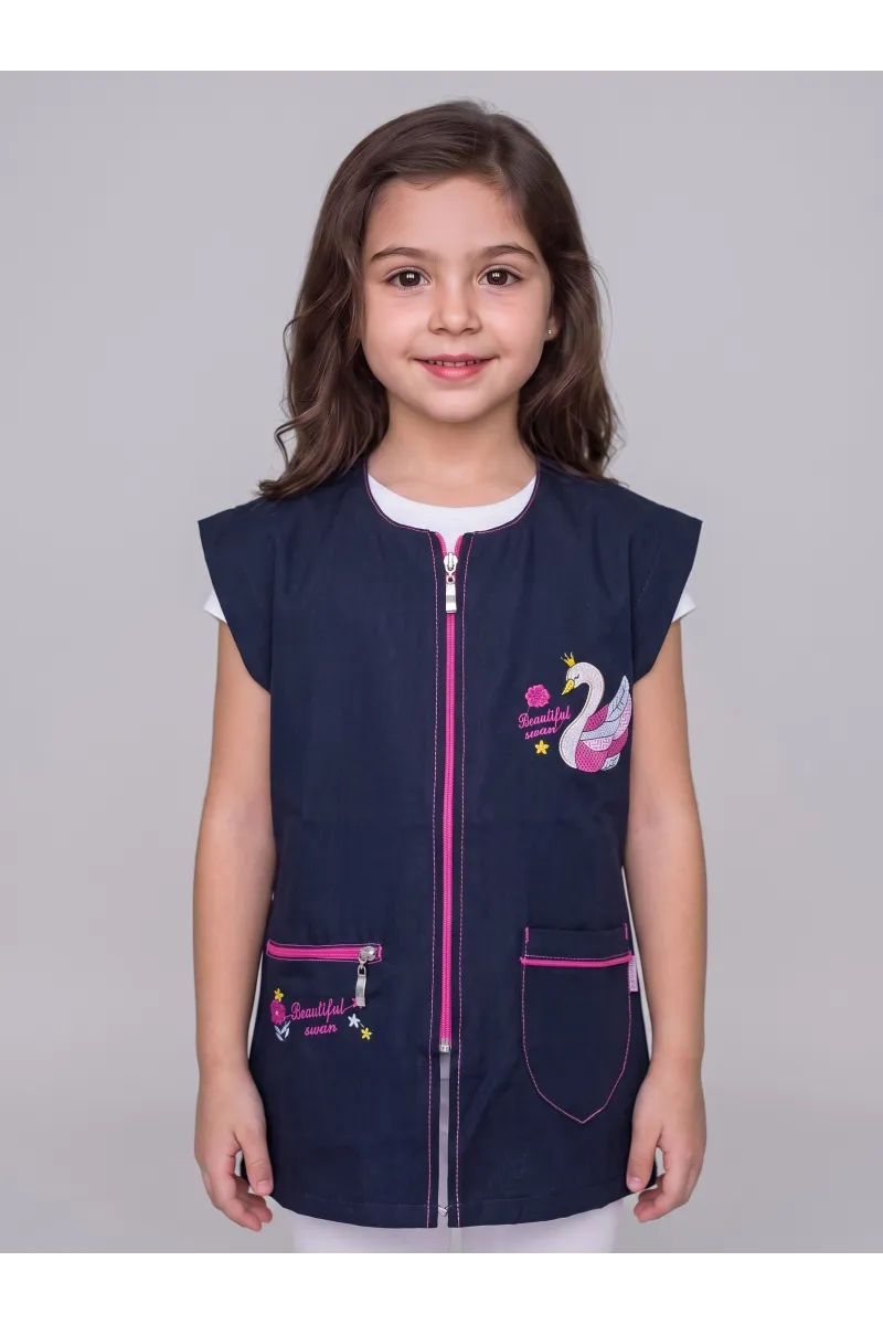 Tablier Scolaire Fillette "Swan" Zippé & Multi-Poches | Tunisie