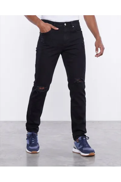 Jean Homme Coupe Slim à Déchirures Genoux & Style Ripped | Tunisie
