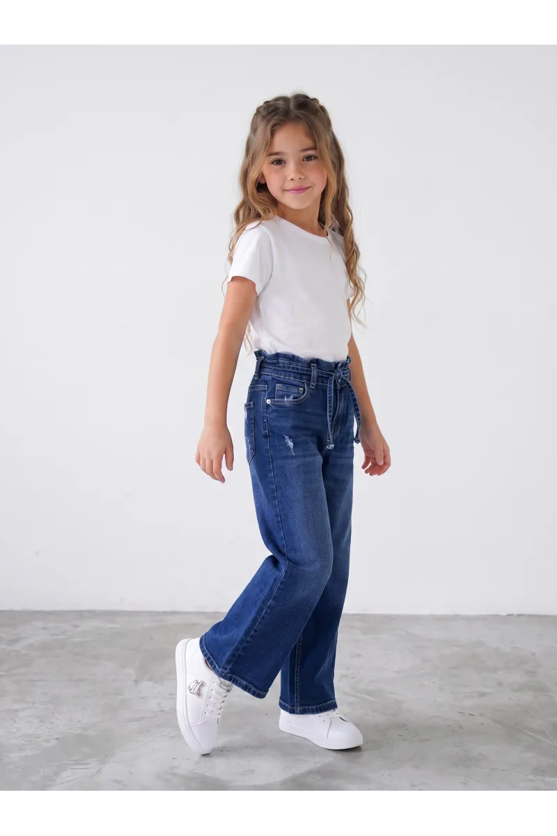 Jean Fille Taille Haute Paperbag avec Ceinture à Nouer | Tunisie