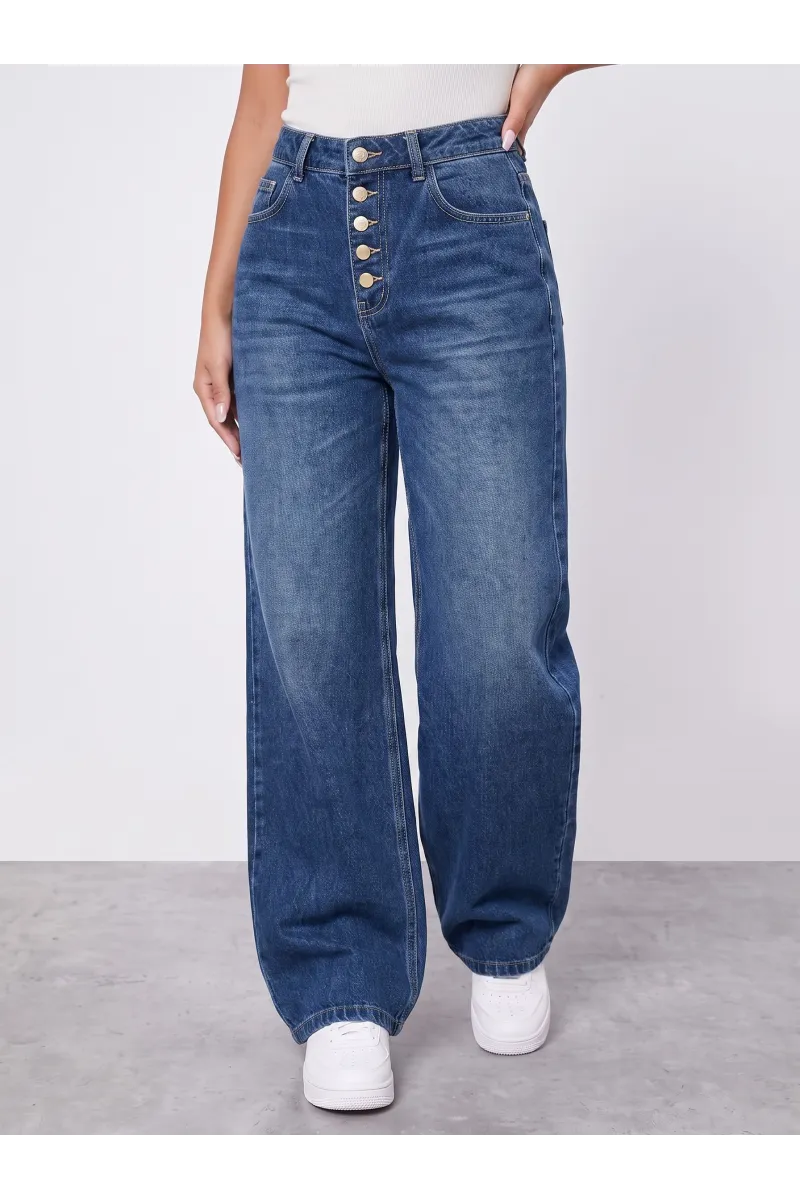 Jean Large Femme Boutonné Devant | Coupe Wide Leg Tunisie