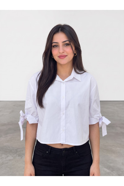 Chemise Courte Femme à Manches Nouées | Style Cropped Chic Tunisie