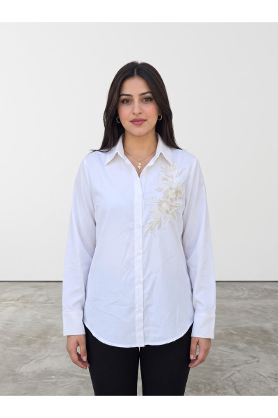 Chemise Femme à Broderie Florale & Manches Longues | Style Chic Tunisie