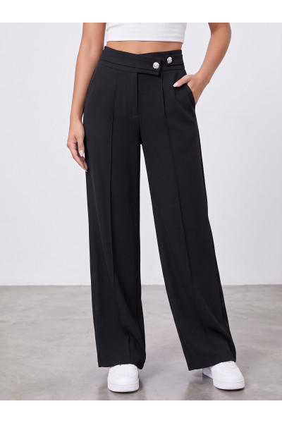 Pantalon Tailleur Femme Taille Haute Asymétrique | Coupe Large Tunisie