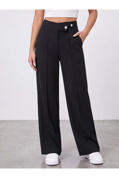 Pantalon Tailleur Femme Taille Haute Asymétrique | Coupe Large Tunisie