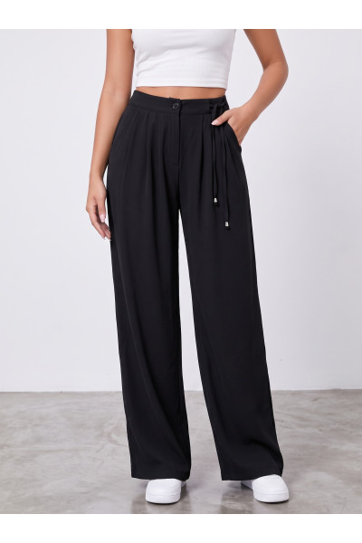 Pantalon Fluide Femme Taille Haute à Cordon Latéral | Style Wide-Leg Tunisie