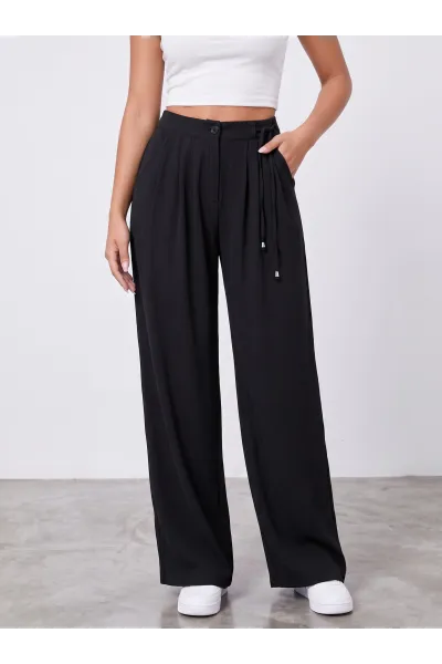 Pantalon Fluide Femme Taille Haute à Cordon Latéral | Style Wide-Leg Tunisie