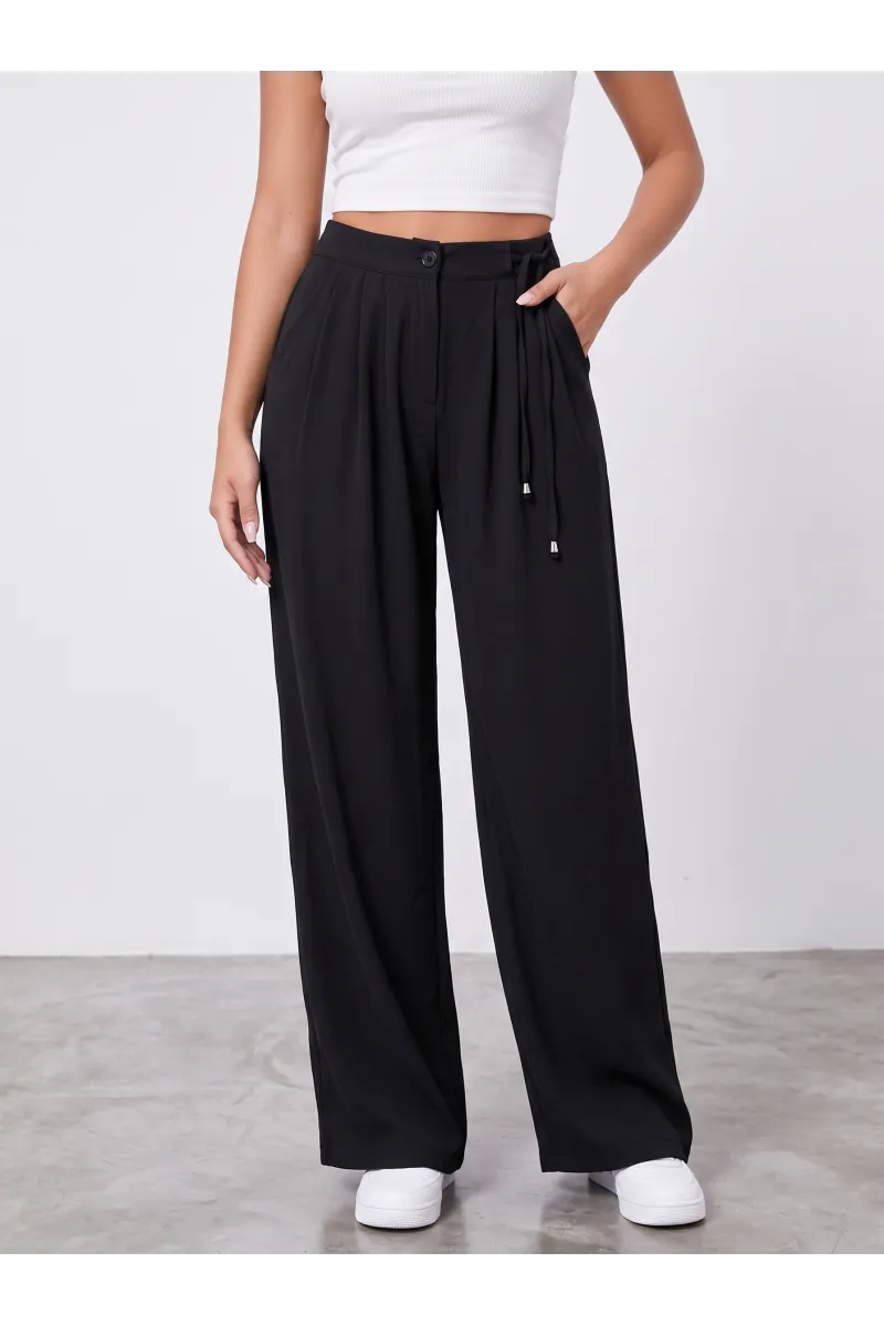 Pantalon Fluide Femme Taille Haute à Cordon Latéral | Style Wide-Leg Tunisie