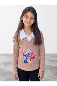 Pull Fillette Col Chemise Imprimé Stitch | Mode Enfant Tunisie