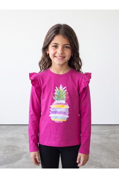 Pull T-Shirt Manches Longues Fille Ananas à Volants | Tunisie