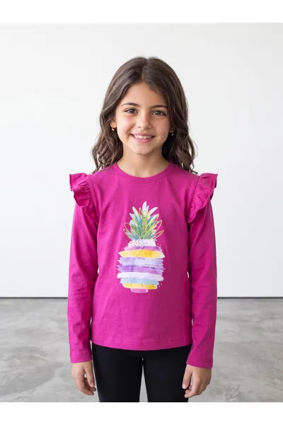 Pull T-Shirt Manches Longues Fille Ananas à Volants | Tunisie