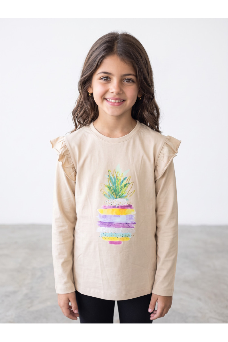 Pull T-Shirt Manches Longues Fille Ananas à Volants | Tunisie