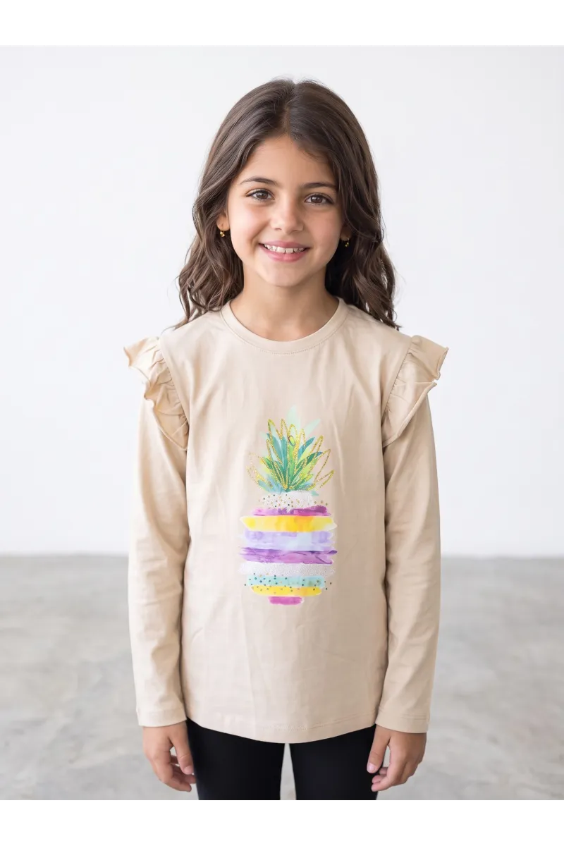 Pull T-Shirt Manches Longues Fille Ananas à Volants | Tunisie