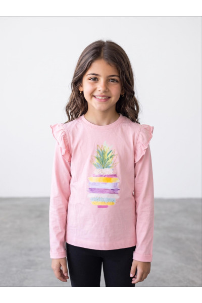 Pull T-Shirt Manches Longues Fille Ananas à Volants | Tunisie