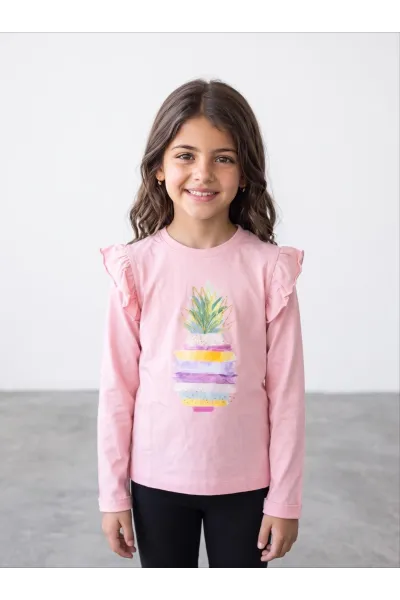 Pull T-Shirt Manches Longues Fille Ananas à Volants | Tunisie