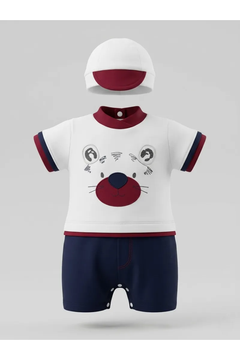 Ensemble bébé grenouillère + chapeau motif ourson | Tunisie
