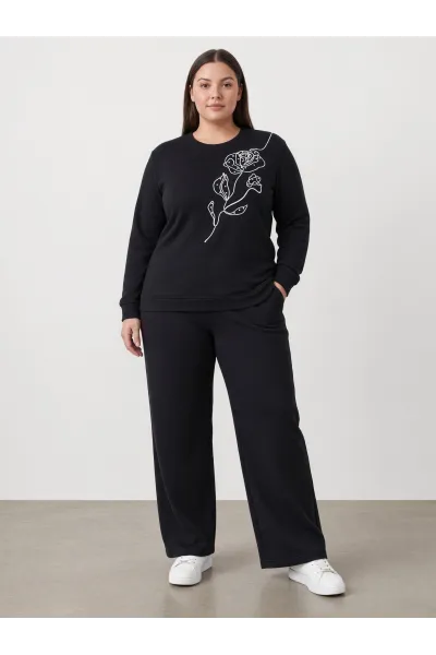 Jogging Femme avec Broderie Florale Line Art | Tunisie