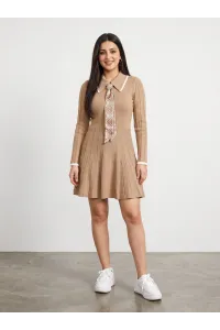 Robe Courte en Maille Femme Col Chemise & Cravate Foulard | Tunisie