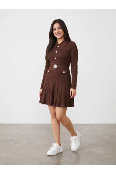 Robe Courte en Maille Femme à Boutons Perles & Boucle Bijou | Tunisie
