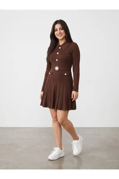 Robe Courte en Maille Femme à Boutons Perles & Boucle Bijou | Tunisie
