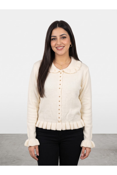 Gilet en Maille Femme à Volants & Boutons Dorés | Tunisie