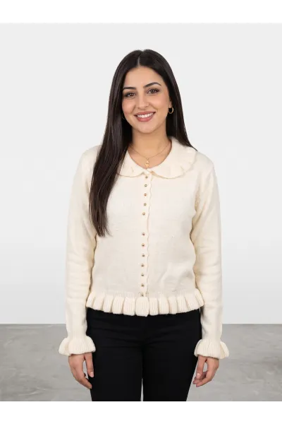 Gilet en Maille Femme à Volants & Boutons Dorés | Tunisie