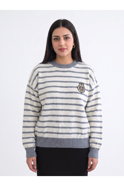 Pull Rayé Femme Style Marinière avec Écusson Brodé | Tunisie