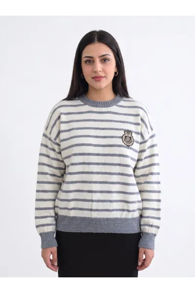 Pull Rayé Femme Style Marinière avec Écusson Brodé | Tunisie