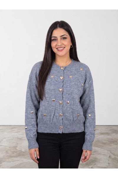 Gilet en Maille Femme avec Boutons & Appliques Cœurs | Tunisie