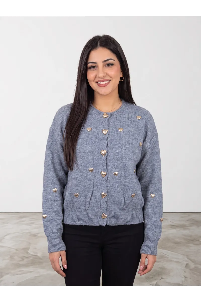 Gilet en Maille Femme avec Boutons & Appliques Cœurs | Tunisie