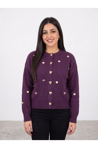 Gilet en Maille Femme avec Boutons & Appliques Cœurs | Tunisie