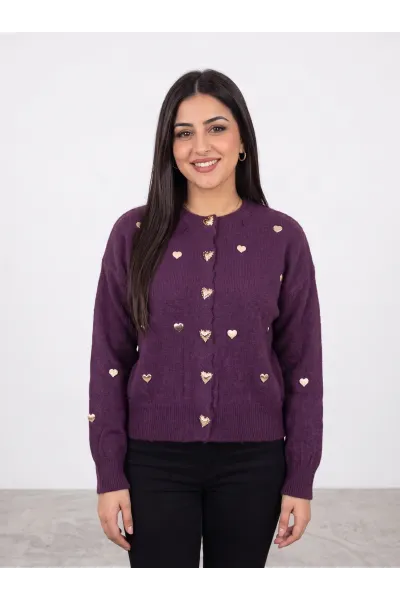 Gilet en Maille Femme avec Boutons & Appliques Cœurs | Tunisie