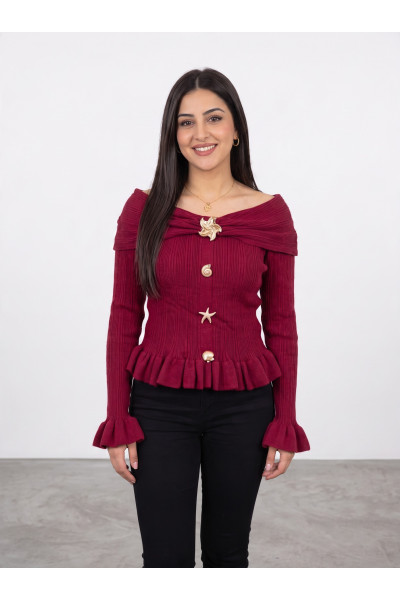 Pull en Maille Femme Col Bardot & Boutons Bijoux Marins | Tunisie