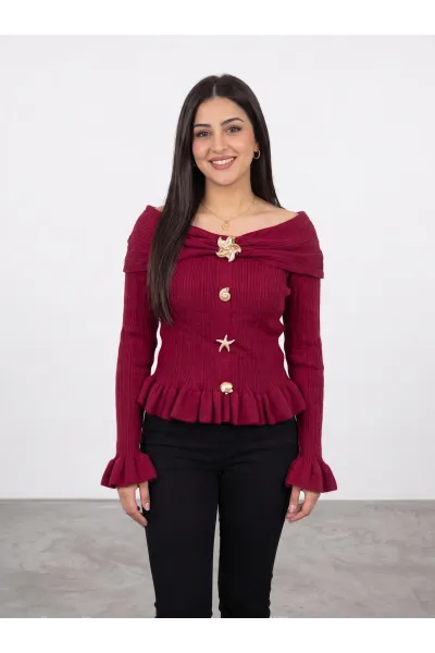 Pull en Maille Femme Col Bardot & Boutons Bijoux Marins | Tunisie