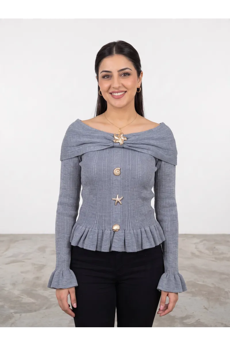 Pull en Maille Femme Col Bardot & Boutons Bijoux Marins | Tunisie