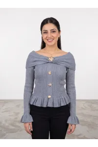 Pull en Maille Femme Col Bardot & Boutons Bijoux Marins | Tunisie