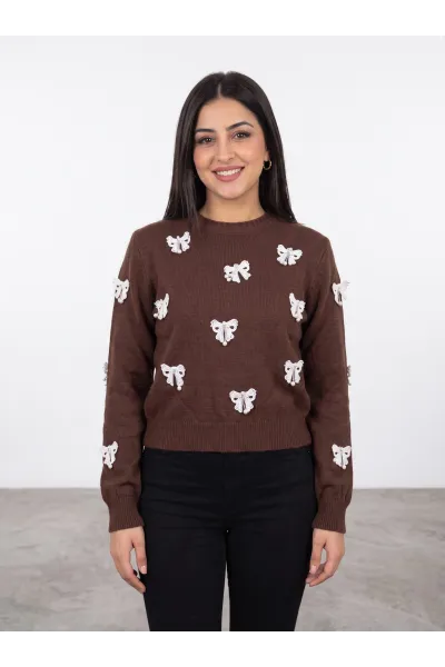 Pull en Maille Femme avec Nœuds en Dentelle & Perles | Tunisie