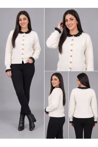 Gilet en Maille Texturée Femme avec Col & Poignets en Broderie Anglaise | Tunisie