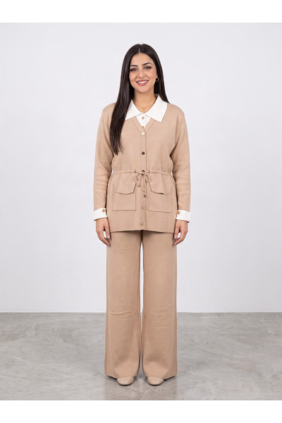 Set 2 Pièces en Maille Femme Veste à Cordon & Pantalon Large | Tunisie