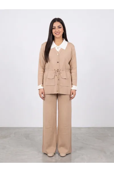 Set 2 Pièces en Maille Femme Veste à Cordon & Pantalon Large | Tunisie