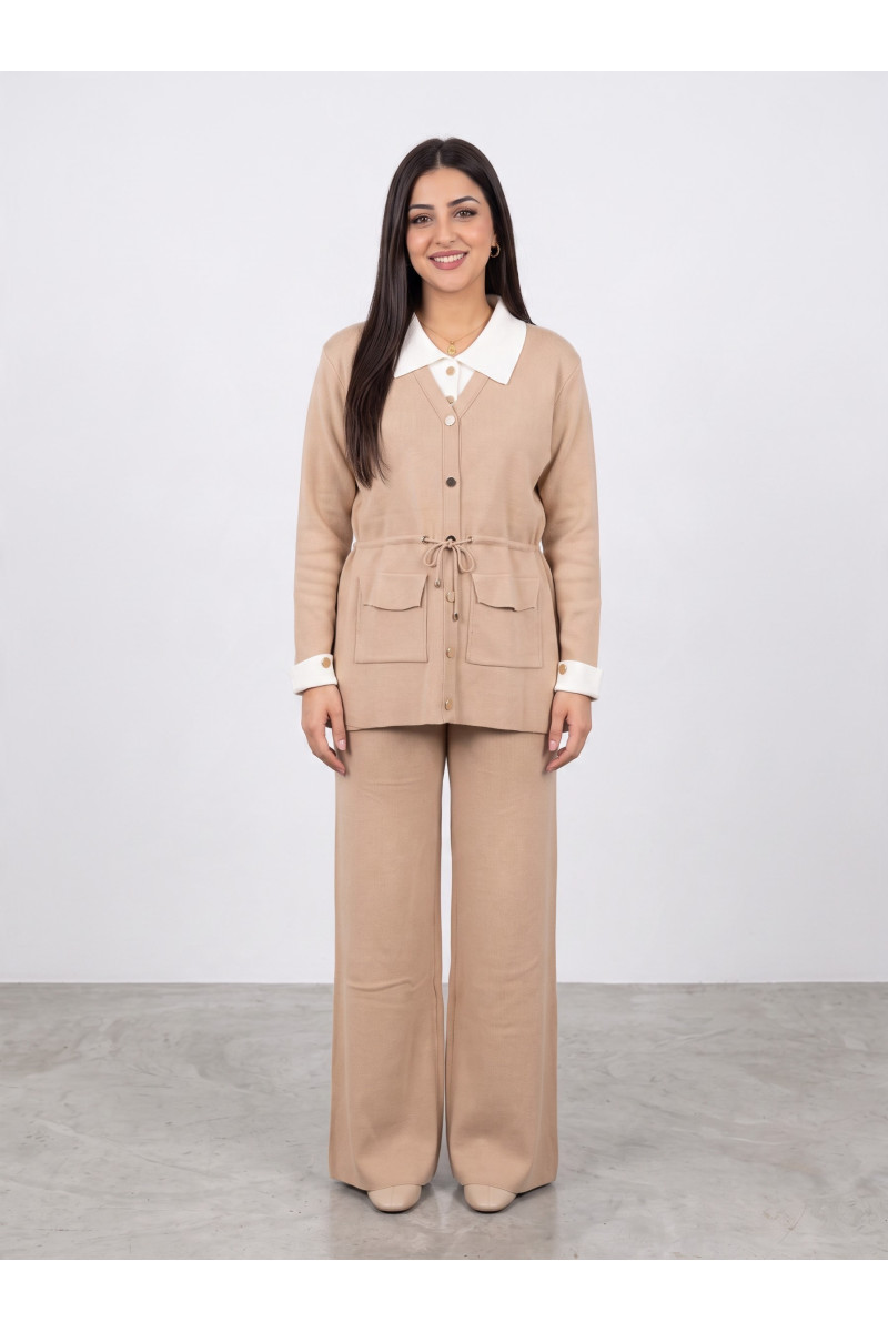 Set 2 Pièces en Maille Femme Veste à Cordon & Pantalon Large | Tunisie