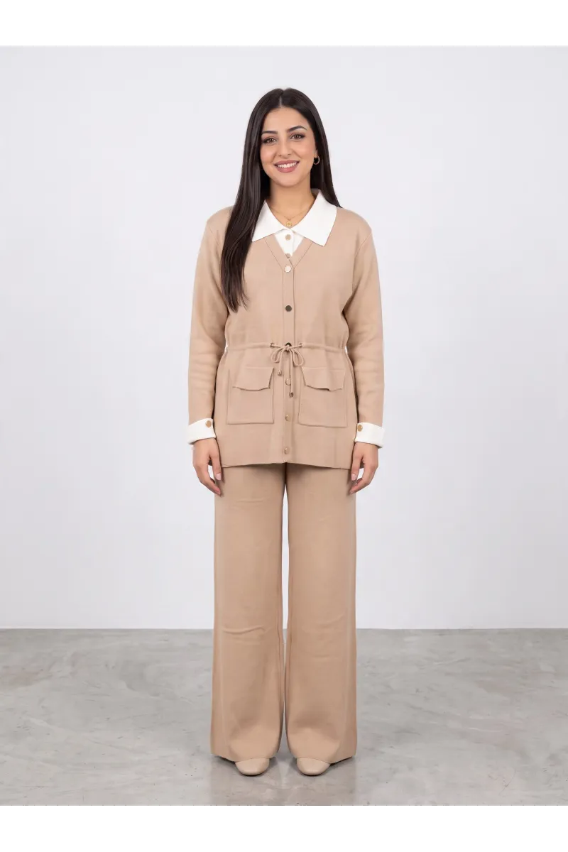 Set 2 Pièces en Maille Femme Veste à Cordon & Pantalon Large | Tunisie