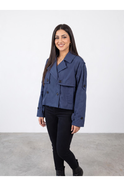 Trench Court Femme Style Croisé avec Col Tailleur & Patte Manches | Tunisie