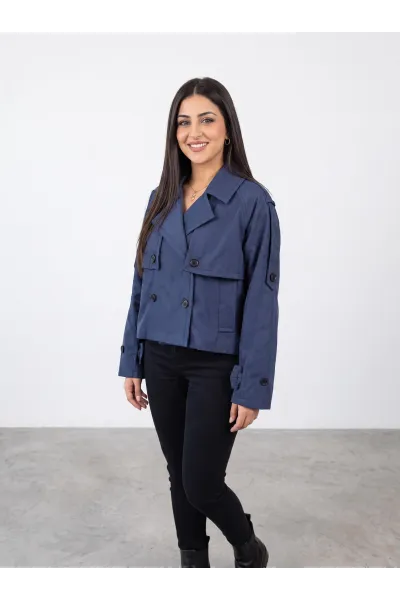 Trench Court Femme Style Croisé avec Col Tailleur & Patte Manches | Tunisie